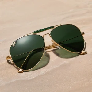 Gafas de Sol Aviador Clásicas Doradas con Cristales Polarizados Verdes